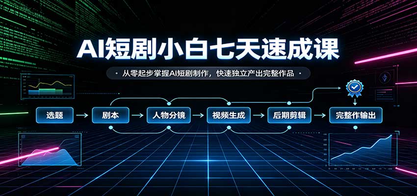 AI短剧小白七天速成课:从零起步掌握AI短剧制作,快速独立产出完整作品-知创网