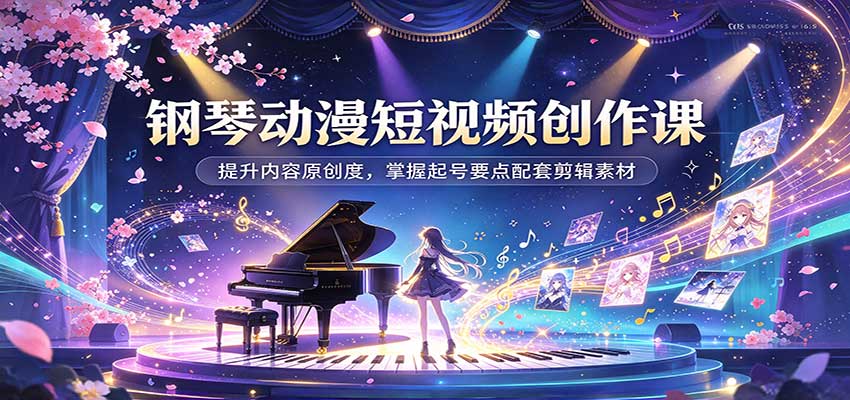 钢琴动漫短视频创作课：提升内容原创度，掌握起号要点配套剪辑素材-知创网