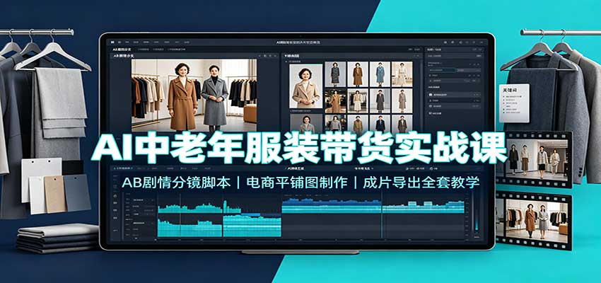 AI中老年服装带货实战课：AB剧情分镜脚本，电商平铺图制作，成片导出全套教学-知创网