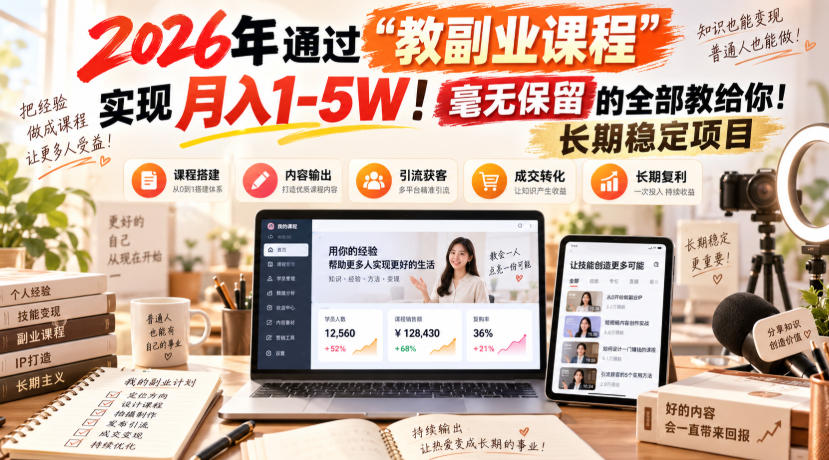 2026年通过“教副业”实现月入1-5W！毫无保留的全部教给你！长期稳定项目-知创网