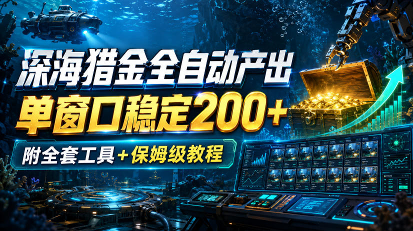 深海猎金全自动产出，单窗口稳定200+，附全套工具+保姆级教程【揭秘】-知创网