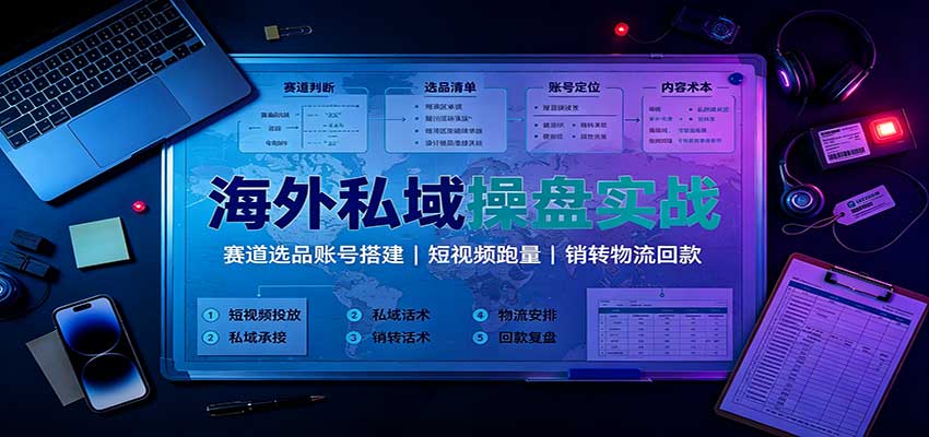海外私域操盘实战：赛道选品账号搭建，短视频跑量，销转物流回款-知创网