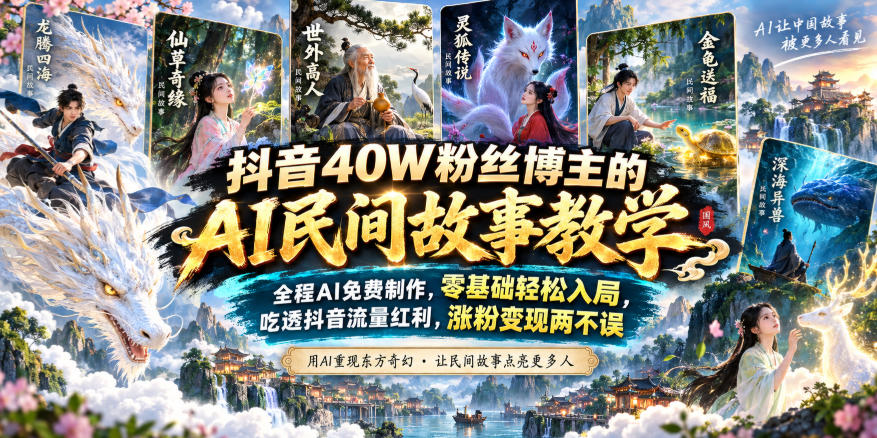抖音40W粉丝博主的AI民间故事教学，全程AI免费制作，零基础轻松入局，吃透抖音流量红利，涨粉变现两不误-知创网