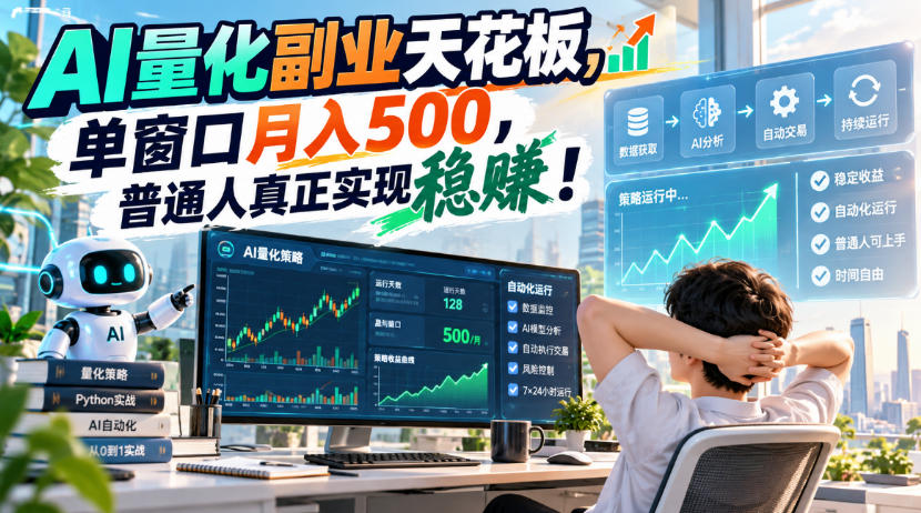 AI量化副业天花板，单窗口月入500，普通人真正实现稳賺！【揭秘】-知创网