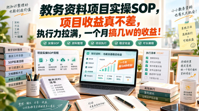 教务资料项目实操SOP，项目收益真不差，执行力拉满，一个月搞几W的收益-知创网