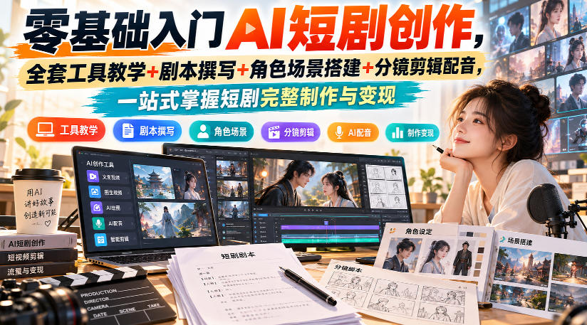 零基础入门AI短剧创作,全套工具教学+剧本撰写+角色场景搭建+分镜剪辑配音,一站式掌握短剧完整制作与变现-知创网
