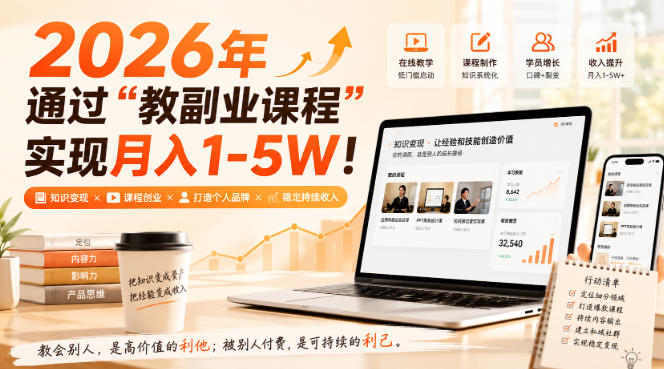 2026年通过“教副业课程”实现月入1-5W!毫无保留的全部教给你,长期稳定【揭秘】-知创网