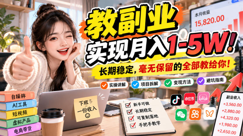 “教副业”实现月入1-5W！长期稳定，毫无保留的全部教给你！【揭秘】-知创网
