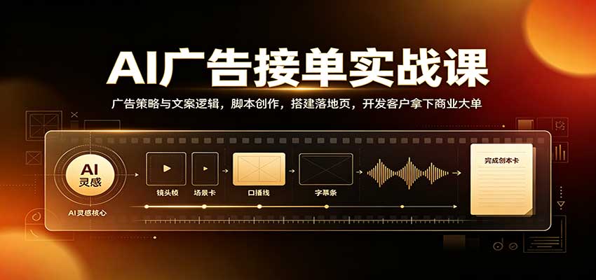 AI广告接单实战：广告策略与文案逻辑，脚本创作，搭建落地页，开发客户拿下商业大单-知创网