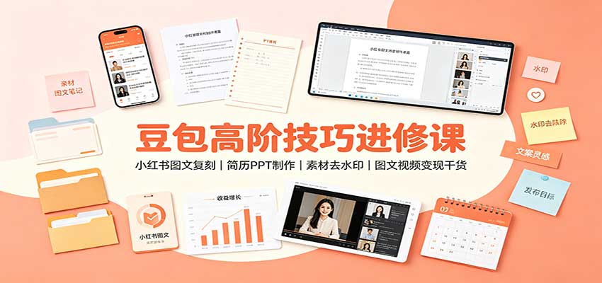豆包高阶技巧进修课：小红书图文复刻，简历PPT制作，素材去水印，图文视频变现干货-知创网