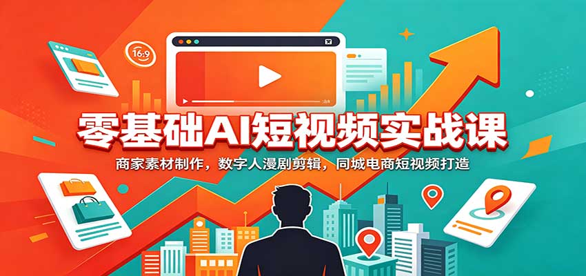 零基础AI短视频实战课：商家素材制作，数字人漫剧剪辑，同城电商短视频打造-知创网