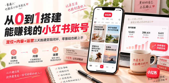 从0到1搭建能賺钱的小红书账号,定位+内容+运营三天跑通变现闭环-知创网