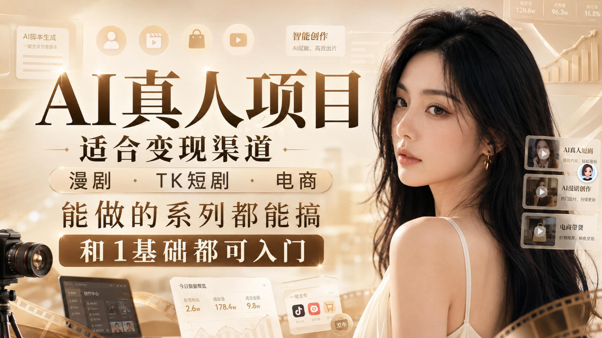 AI真人项目，适合变现渠道，漫剧，TK短剧，电商，能做的系列都能搞，0和1基础都可入门-知创网
