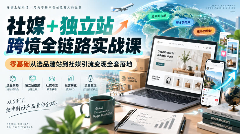 社媒+独立站跨境全链路实战课｜零基础从选品建站到社媒引流变现全套落地-知创网