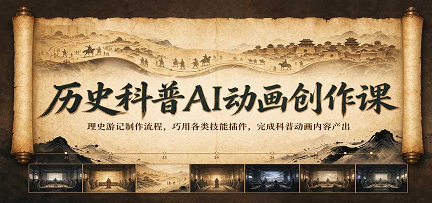 历史科普AI动画创作课：理史游记制作流程，巧用各类技能插件，完成科普动画内容产出-知创网