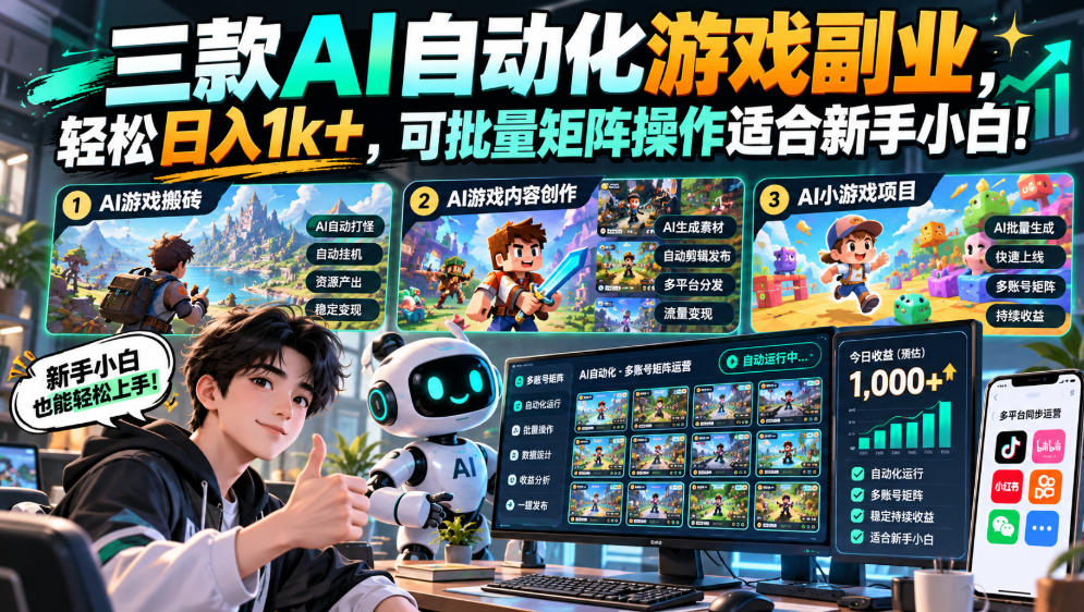 三款AI自动化游戏副业,轻松日入1k+,可批量矩阵操作适合新手小白!【揭秘】-知创网