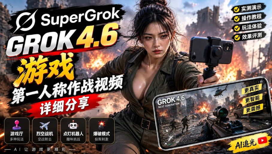 Grok 4.6也能做游戏?第一人称作战视频实测|玩法详细讲解-知创网