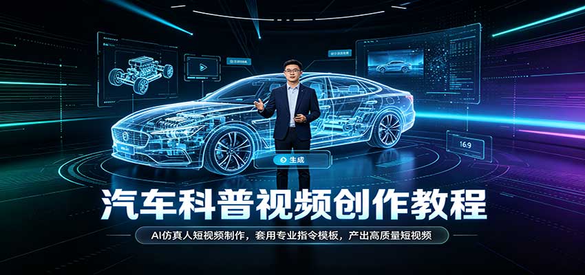 汽车科普视频创作教程：AI仿真人短视频制作，套用专业指令模板，产出高质量短视频-知创网