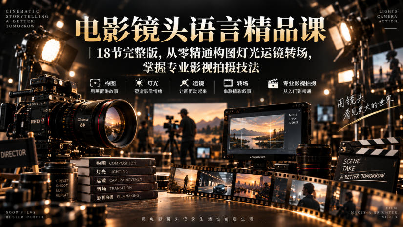 电影镜头语言精品课|18节完整版,从零精通构图灯光运镜转场,掌握专业影视拍摄技法-知创网