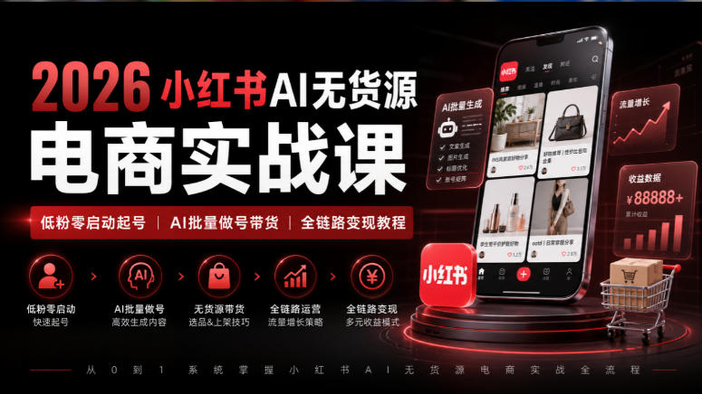 2026小红书AI无货源电商实战课|低粉零启动起号|AI批量做号带货全链路变现教程-知创网