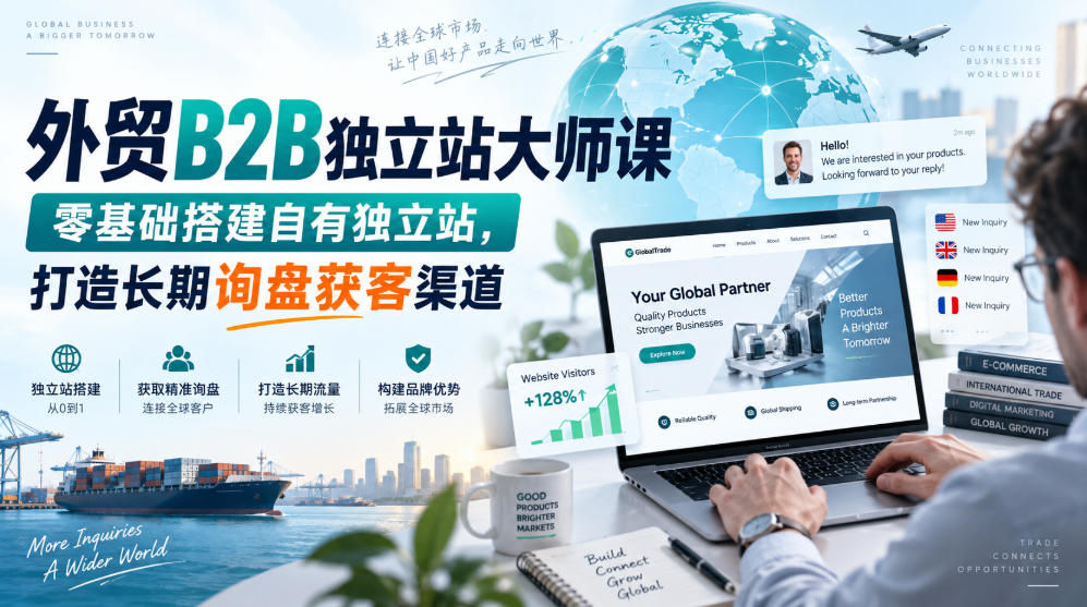 外贸B2B独立站大师课，零基础搭建自有独立站，打造长期询盘获客渠道-知创网