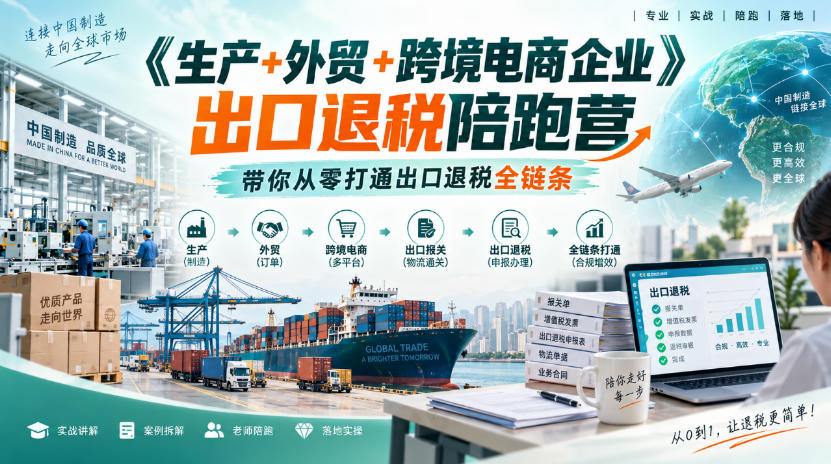 《生产+外贸+跨境电商企业》出口退税陪跑营，带你从零打通出口退税全链条-知创网