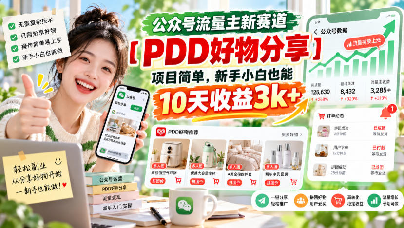 公众号流量主新赛道【PDD好物分享】,项目简单,新手小白也能10天收益3k+-知创网