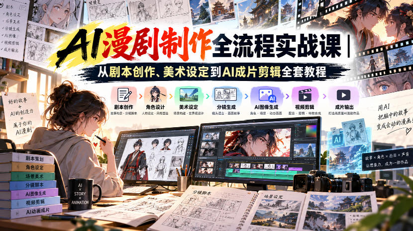 AI漫剧制作全流程实战课｜从剧本创作、美术设定到AI成片剪辑全套教程​-知创网