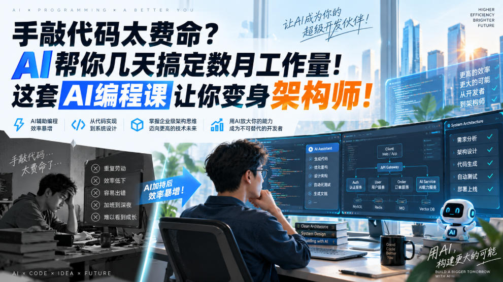 手敲代码太费命？AI帮你几天搞定数月工作量！这套AI编程课让你变身架构师！【原创双语字幕】-知创网