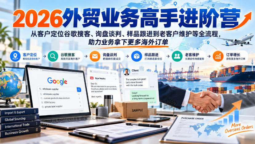 2026外贸业务高手进阶营，从客户定位谷歌搜客、询盘谈判、样品跟进到老客户维护等全流程，助力业务拿下更多海外订单-知创网