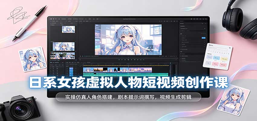 日系女孩虚拟人物短视频创作课:实操仿真人角色搭建,剧本提示词撰写,视频生成剪辑-知创网