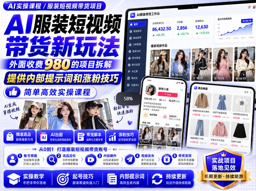 外面收费980AI快手带货系统课程,内部课程首次外放,操作简单高效,一分钟一条爆款视频-知创网