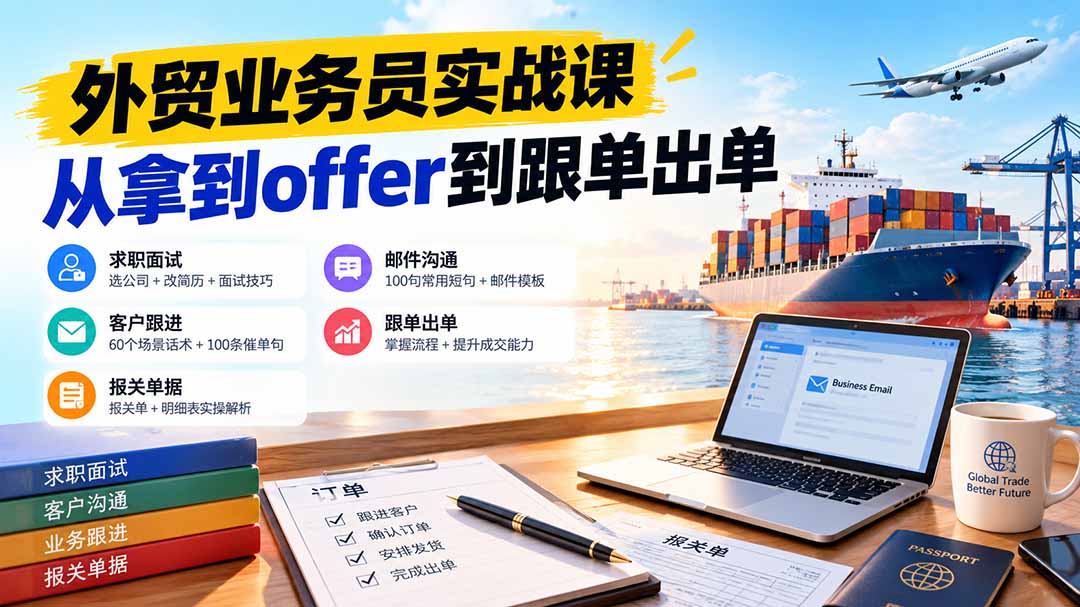 （20963期）外贸业务员从求职到出单实战课：教你筛选优质公司、优化简历、应对面试、客户跟进催单及出口报关操作篇-知创网