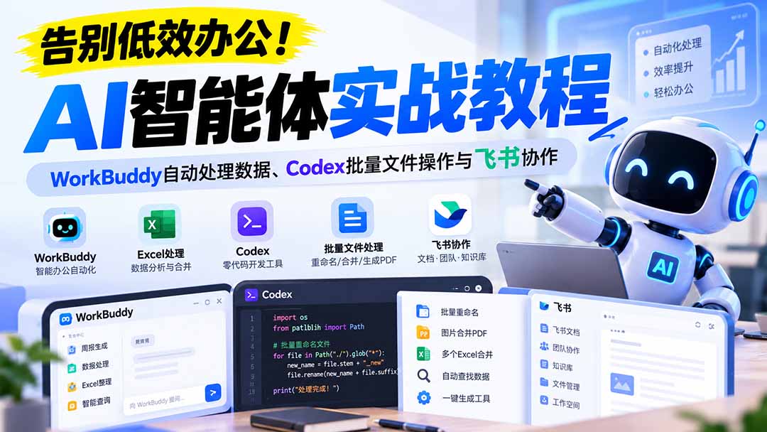 （21193期）【无水印】告别低效办公！《AI智能体实战教程》WorkBuddy自动处理数据、Codex批量文件操作与飞书协作-知创网