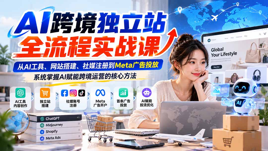 （21056期）AI跨境独立站全流程实战课：从AI工具、网站搭建、社媒注册到Meta广告投放，系统掌握AI赋能跨境运营的核心方法-知创网