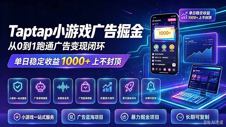 （21263期）TapTap小游戏广告掘金日赚收益1000+上不封顶-知创网