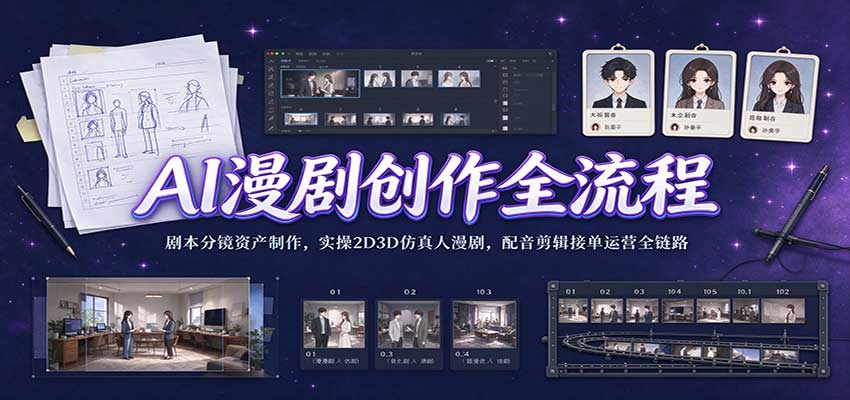 AI漫剧创作全流程：剧本分镜资产制作，实操2D3D仿真人漫剧，配音剪辑接单运营全链路-知创网