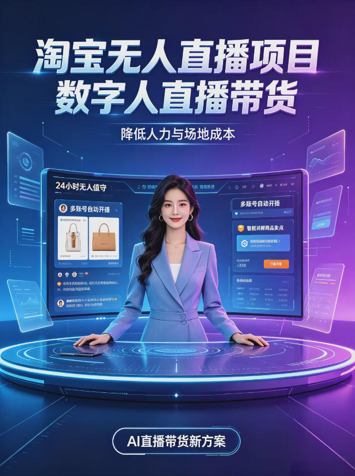 淘宝AI无人直播带货，24小时自动开播低门槛副业，无需真人长时间出镜，持续引流出单【揭秘】-知创网