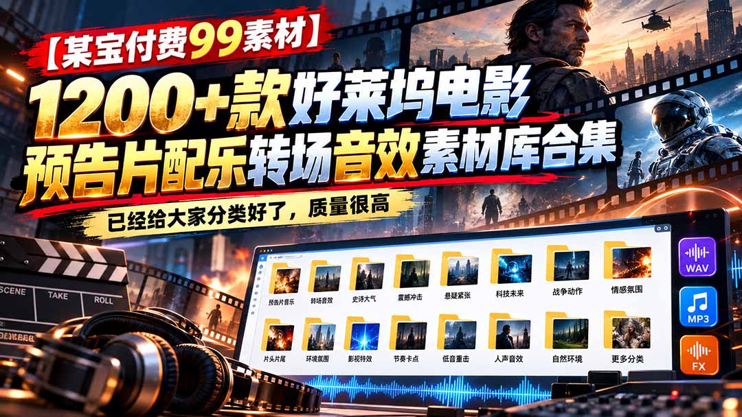 （20797期）【某宝付费99素材】1200+款好莱坞电影预告片配乐转场音效素材库合集-知创网