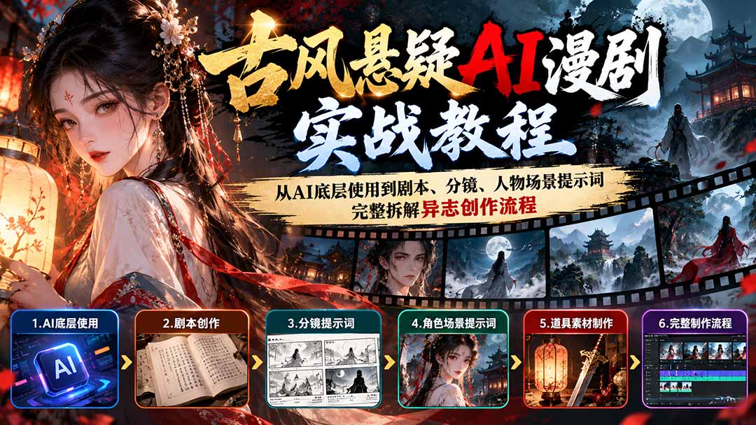 （20798期）古风悬疑AI漫剧实战教程：从AI底层使用到剧本、分镜、人物场景提示词，完整拆解异志创作流程-知创网