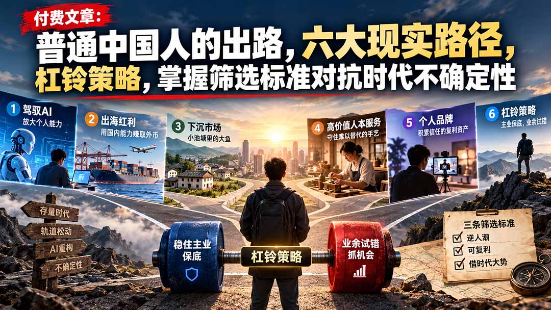 （21058期）付费文章：普通中国人的出路，六大现实路径，杠铃策略，掌握筛选标准对抗时代不确定性-知创网