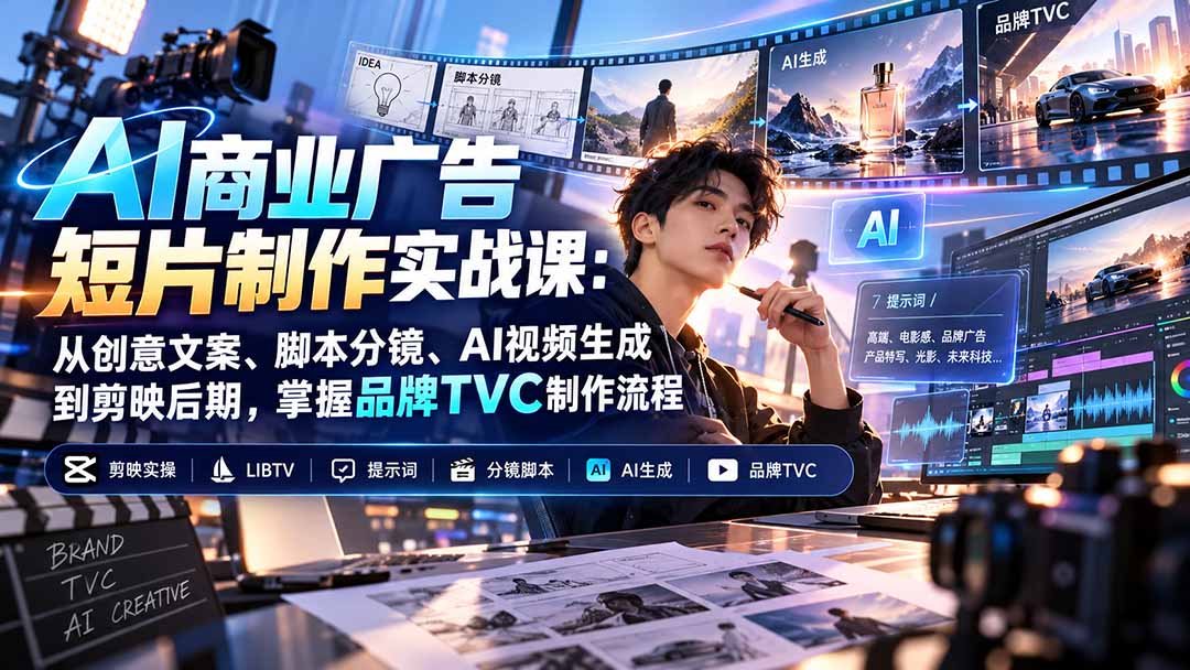 （20863期）AI商业广告短片制作实战课：从创意文案、脚本分镜、AI视频生成到剪映后期，掌握品牌TVC制作流程-知创网