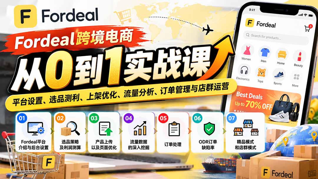 （20914期）Fordeal跨境电商从0到1实战课：平台设置、选品测利、上架优化、流量分析、订单管理与店群运营-知创网