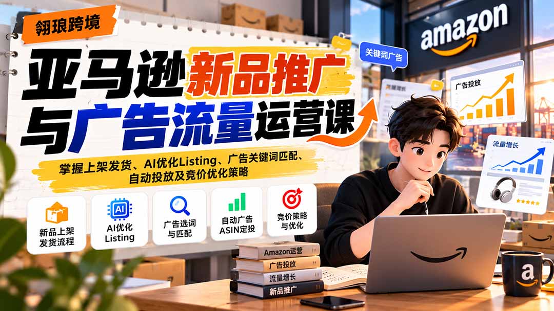 (21036期)亚马逊新品推广与广告流量运营课:掌握上架发货、AI优化Listing、广告关键词匹配、自动投放及竞价优化策略-知创网