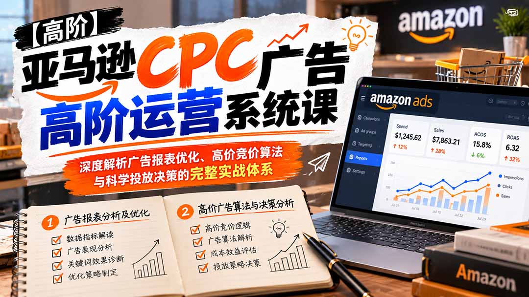 （20950期）亚马逊CPC广告高阶运营系统课：深度解析广告报表优化、高价竞价算法与科学投放决策的完整实战体系-知创网