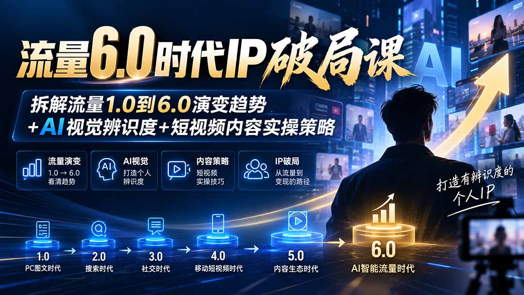（20845期）流量6.0时代IP破局课：拆解流量1.0到6.0演变趋势+AI视觉辨识度+短视频内容实操策略-知创网