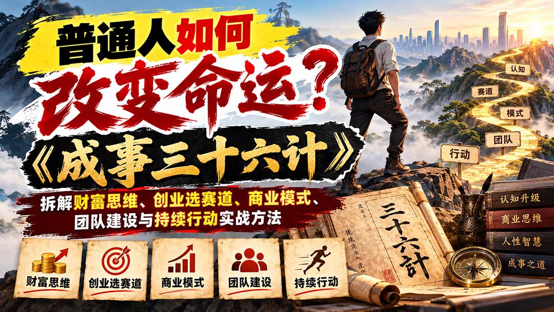 （21130期）普通人如何改变命运？《成事三十六计》拆解财富思维、创业选赛道、商业模式、团队建设与持续行动实战方法-知创网