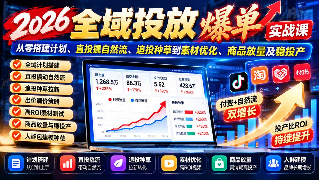 (20989期)2026全域投放爆单实战课:从零搭建计划、直投撬自然流、追投种草到素材优化、商品放量及稳投产-知创网