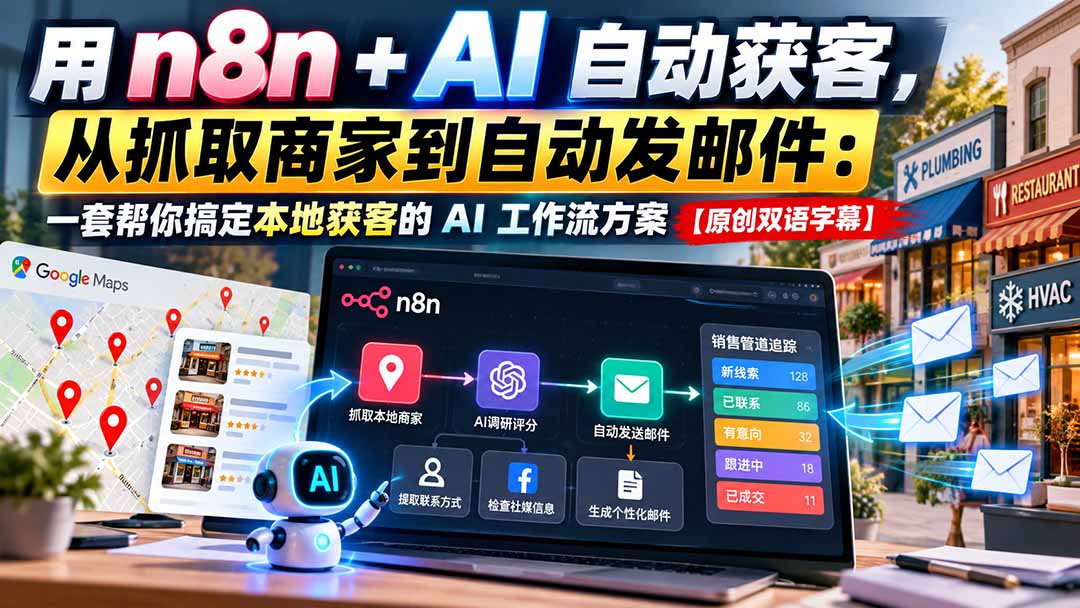 （21076期）用 n8n + AI 自动获客，从抓取商家到自动发邮件：一套帮你搞定本地获客的 AI 工作流方案【原创双语字幕】-知创网