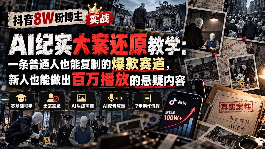 （20865期）抖音8W粉博主AI纪实大案还原教学：一条普通人也能复制的爆款赛道，新人也能做出百万播放的悬疑内容-知创网